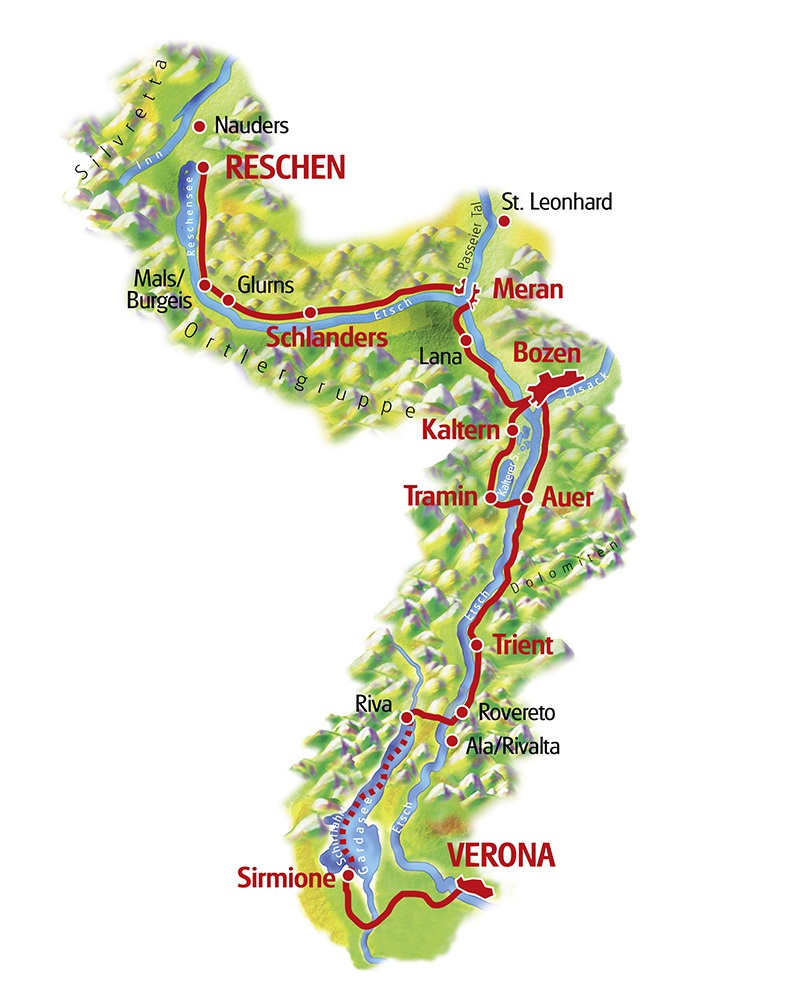 Etschradweg vom Reschensee bis Verona 7 Übernachtungen buchen