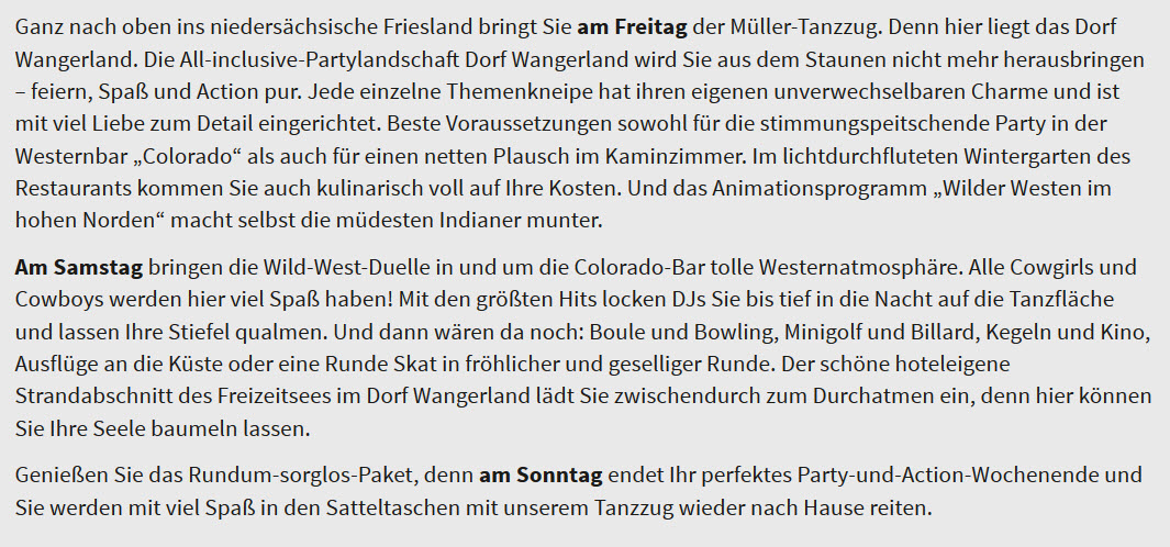 MüllerPartytour zum Dorf Wangerland Tanzzug von Freitag